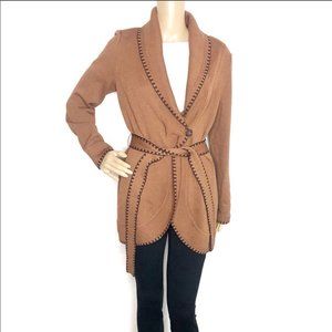 St. John Brown Belted Duster Cardigan Sweater